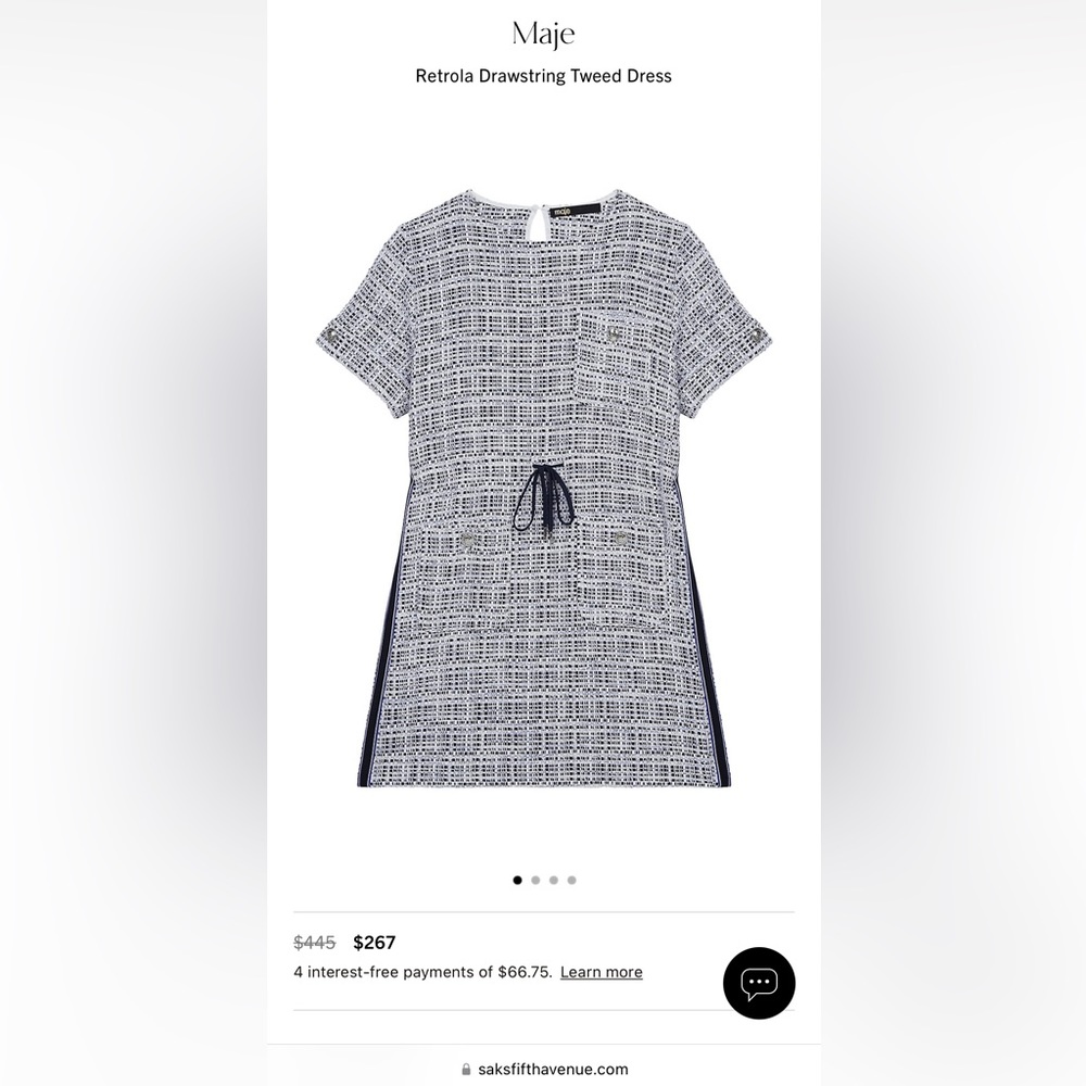 🌚💙NEW WITH TAGS💙🌚 Maje Retrola Drawstring Tweed Dress size 36 US 2/4 - Picture 3 of 11
